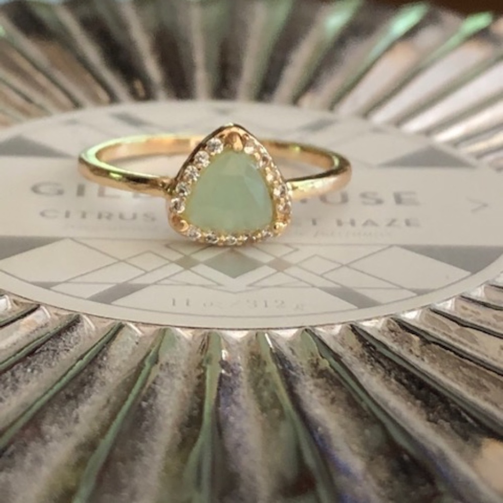 Trillion-cut Pave Ring in Gold/Aqua Chalcedony, Women's Size 7